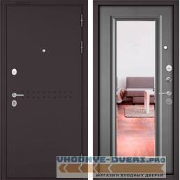 Дверь Бульдорс MASS 90 Букле шоколад R-4 / Бетон серый 9S-140 зеркало